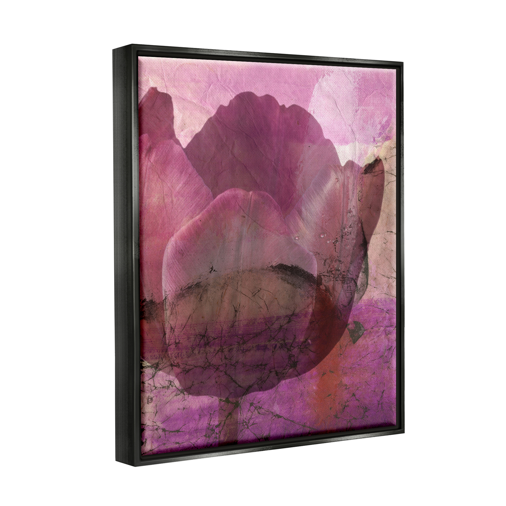 Stupell Abstract Pink Distressed Tulip Collage Botanical & Floral Painting Black Floater Framed Art Print Wall Art