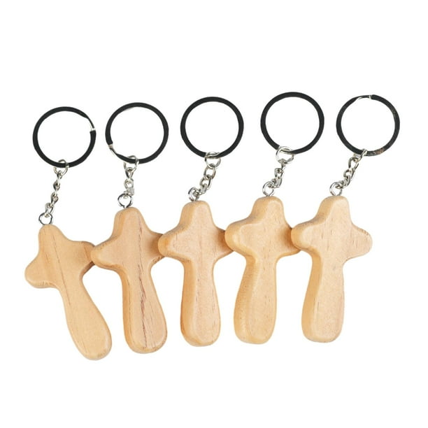 5 llaveros de cruz de madera, decoración artesanal, religiosos, portátiles, bricolaje. A