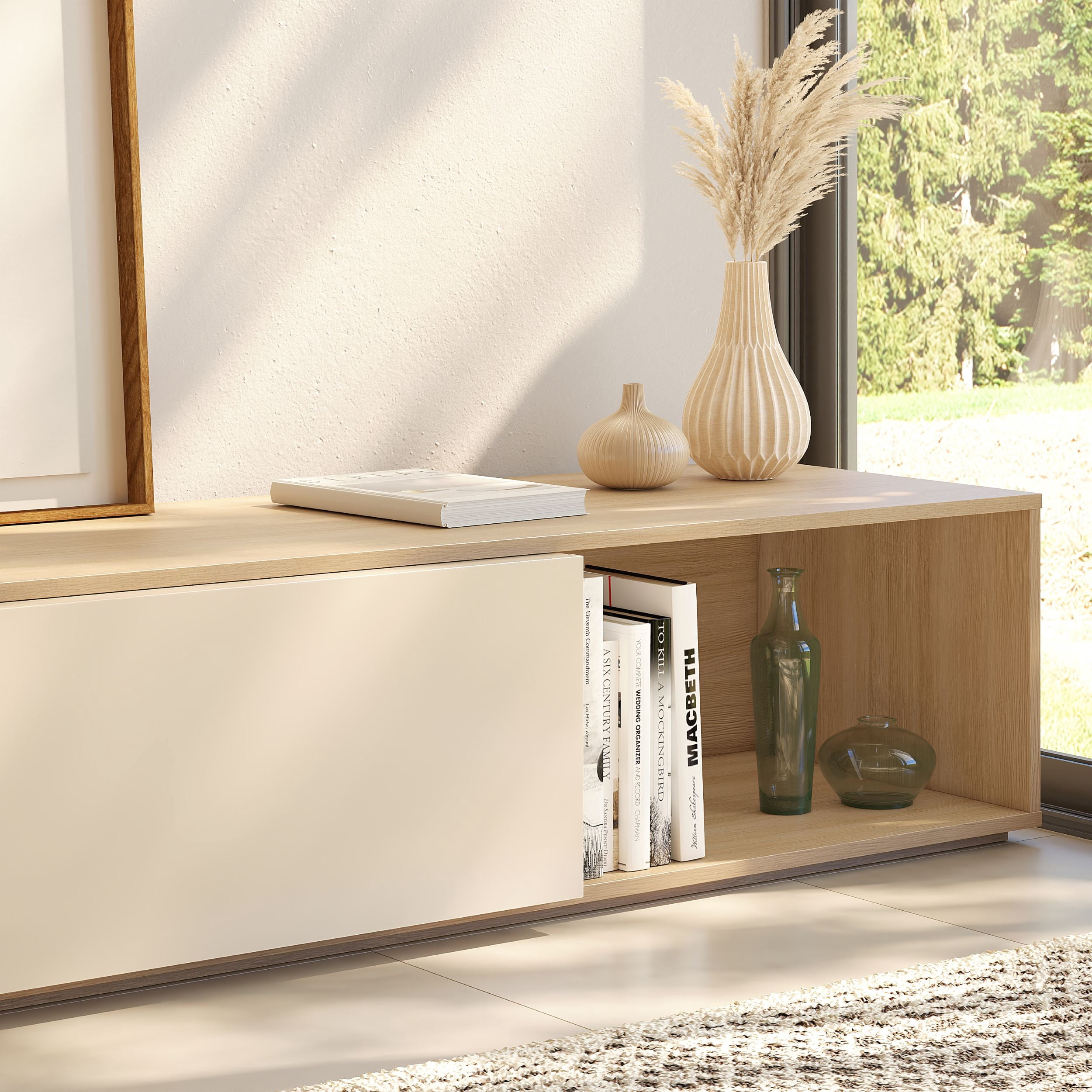 Arlo Extendable TV Console in Natural Blonde Oak