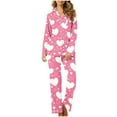 thumbnail image 5 of Yteetum Women's Valentines Pajama Sets Plus Size Notch Collar Button Down Valentine's Day Print T Shirt Top and Pjs Pant 2 Piece Matching Set Casual Lapel Sleepwear Shirt Pjs Loungewear Two Piece Set, 5 of 6