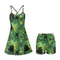 thumbnail image 5 of Yuyamidu Black Cat Womens Tennis Dress, 2 Pieces Butterfly Golf Workout Dress with Shorts, Women's Spaghetti Strap Activewear Dresses Size XL, Green, 5 of 7