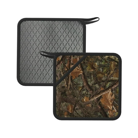 

2pcs Silicone Anti-Hot Hot Pads Oven Mitts Heat Resistant Pot Holders With Pockets Non Slip Oven Glove Potholder For Kitchen Cooking Bbq Baking 7.1in Realistic Forests Camouflage Pattern Conifer (2)