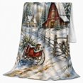 thumbnail image 2 of Red Barn with Sleigh and Christmas Wreath, Peaceful Farmhouse Style for Holiday Lovers, Cozy Snowy Farm Scene, Flannel Blanket for Living Room and Bedroom, Christmas Gift and Farm Home Decor, 2 of 9