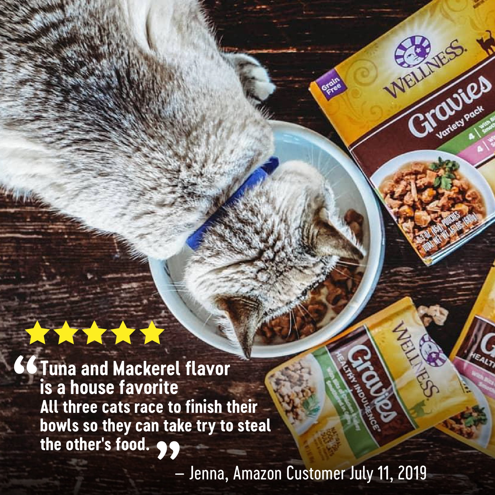 (2 pack) Wellness Healthy Indulgence Gravies Variety Pack Adult Wet Cat Food, Natural, Protein Rich, Grain Free, 2 Flavors, 3 oz, Pack of 8 Pouches
