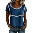 thumbnail image 3 of Ashirexll Womens Casual Tops Linen Top Solid Color Short Sleeve Fashion Tops Lace Trimmed Shirt for Spring Summer, 3 of 7