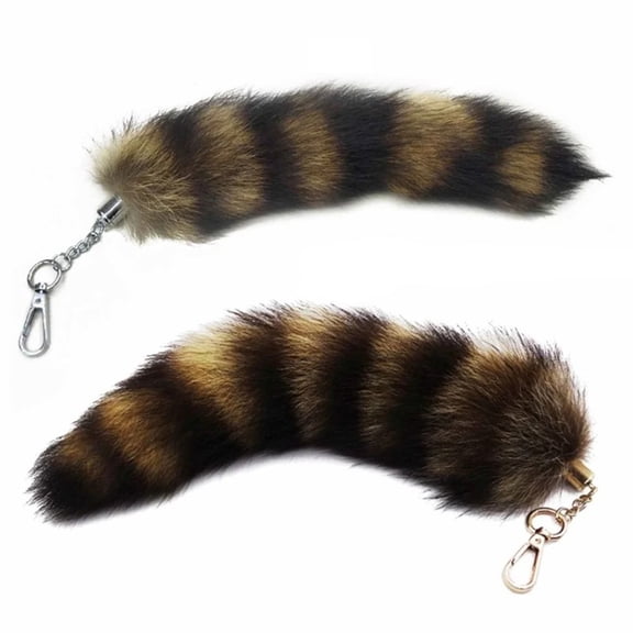 Pebbuoy Faux Raccoon Tail Fur Decoration Soft Fluffy Lobster Clasp DIY Car Key Ring Hanging Pendant Backpack Decoration Birthday Gift