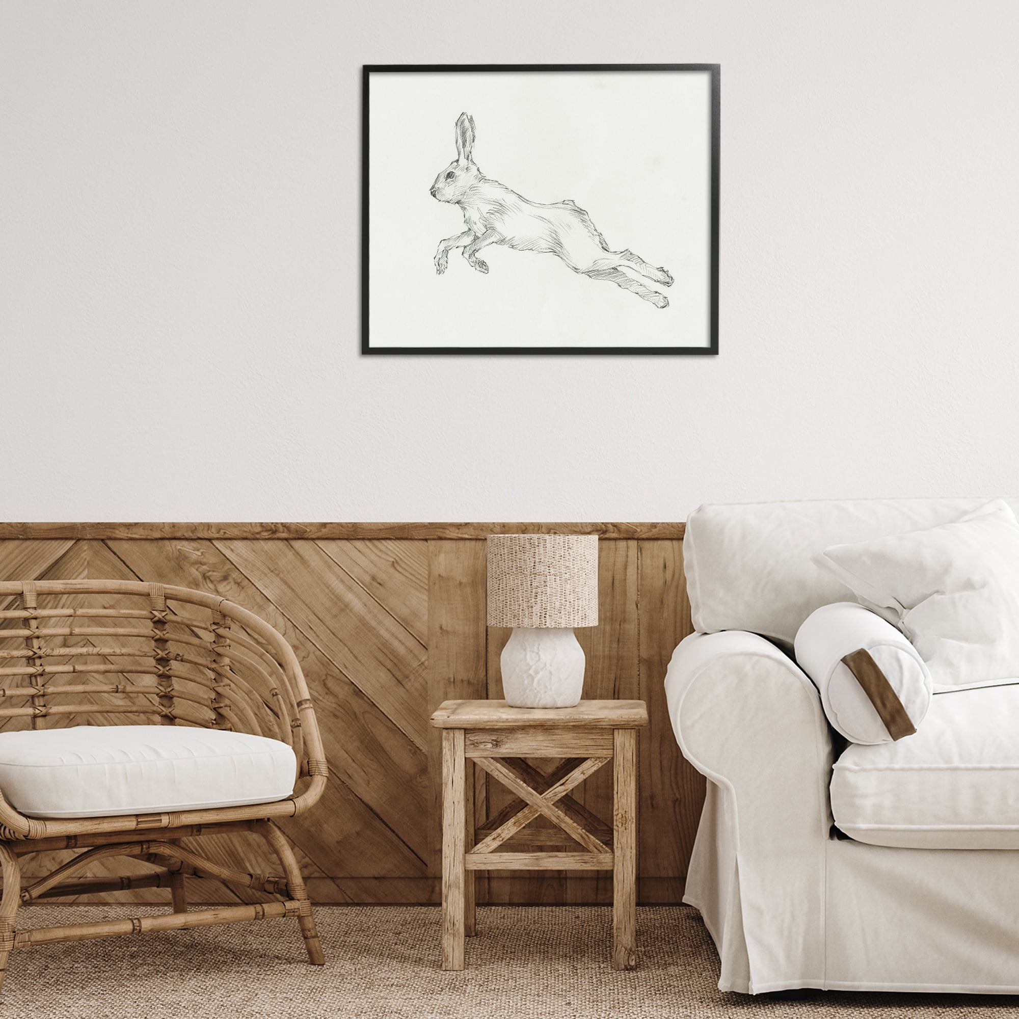 Stupell Industries Rabbit Hopping Sketch Animals & Insects Drawing Black Framed Art Print Wall Art, 30 x 24