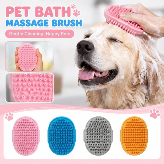Pet Brush for Shedding, Deshedding Dog Brush Short, Dog Deshedding Tool, Rubber Curry Brush Dog, 5X3.5 Inch 1Pc Pink Silicone Grooming Scrubber for Gentle Full-Body Bath Massage,