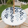 thumbnail image 6 of Round Outdoor Tablecloth with Umbrella Hole and Zipper, Navy Blue Ombre Botanical Fitted Table Cover with Elastic Edge for 31-35 Inch, Watercolor Pastoral Leaf Waterproof Patio Tablecoths for Picnic, 6 of 9