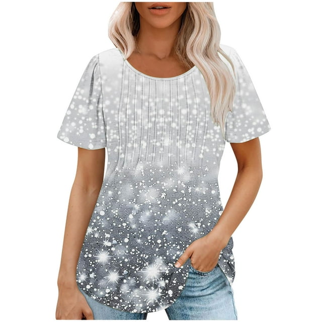 Pisexur Hauts pour Femmes, Blouses Habillées Décontractées pour Femmes, Hauts de Printemps pour Femmes, Haut Décontracté à Manches Courtes et Col Rond Ample Uni Multicolore, TG