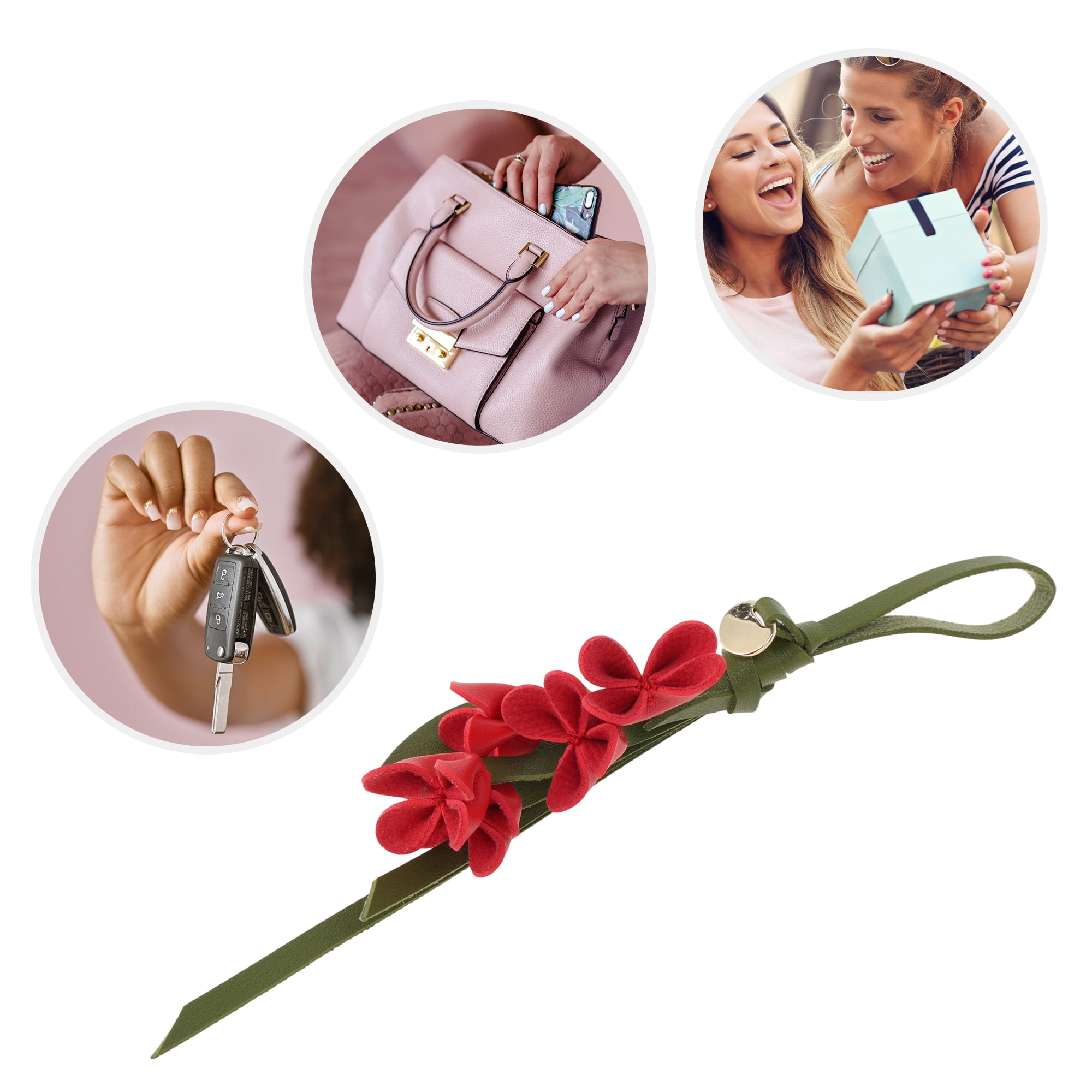 Unique Bargains PU Leather Flower Handbag Charm 1 Piece for Bags Red