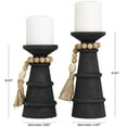 thumbnail image 3 of DecMode 2 Candle Black Wood Handmade Textured Matte Candle Holder with Beaded Garland Accent, Set of 2, 3 of 12