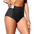 thumbnail image 4 of Bikini Bottoms, Duoif High Waisted Swim Bottoms with Pockets Women's Swimwear Black L, 4 of 9