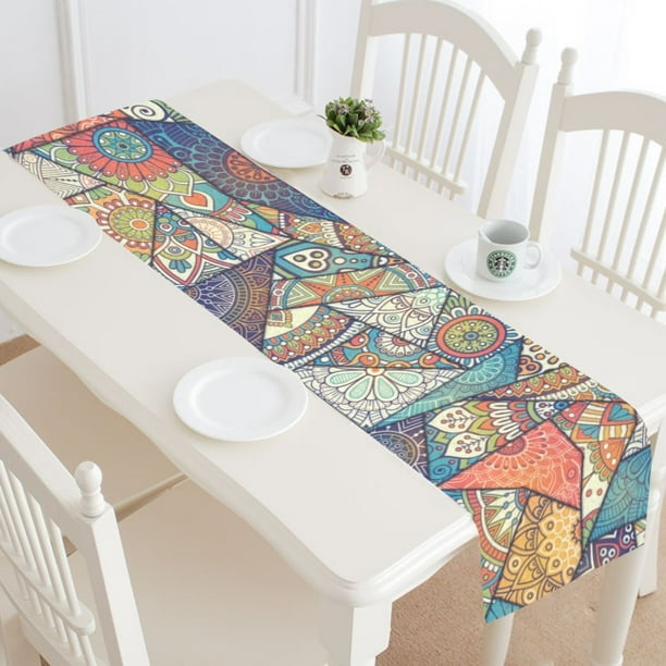 MKHERT Patchwork Vintage Bohemian Boho Elements Table Runner Home Decor for Wedding Party