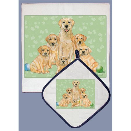 

Dish Towel and Pot Holder Set - Labrador Yellow Family
