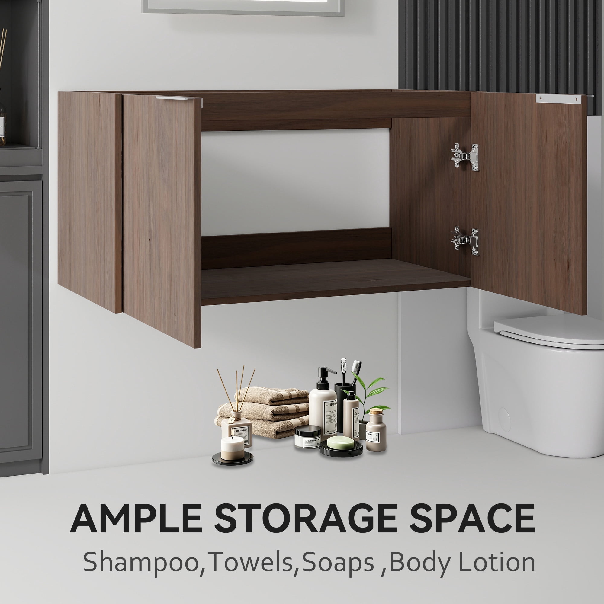 Leumius 36" Floating Bathroom Vanity Cabinet,Soft-Close Double Doors,Wall Mounted Cabinet Set Bathroom Vanity for Small Space,Cabinet Only,Brown