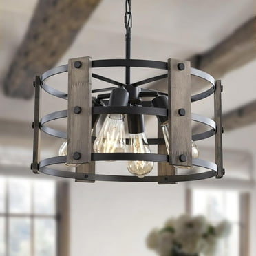Mikeru 4-Light Rustic Farmhouse Adjustable Height Vintage Wood Pendant Lights for Indoor