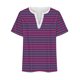 thumbnail image 3 of Blusas para las Mujeres Casual Oversized Rayas Impreso Botón Cuello en V Top, Tops Cortos para las Mujeres, 3 of 4