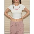 thumbnail image 5 of Yunliwuli Women Crop Basic T-Shirts Summer Bow/Fruit Print Short Sleeve Tops Casual Pullovers for Streetwear Aesthetic Clothes, 5 of 9