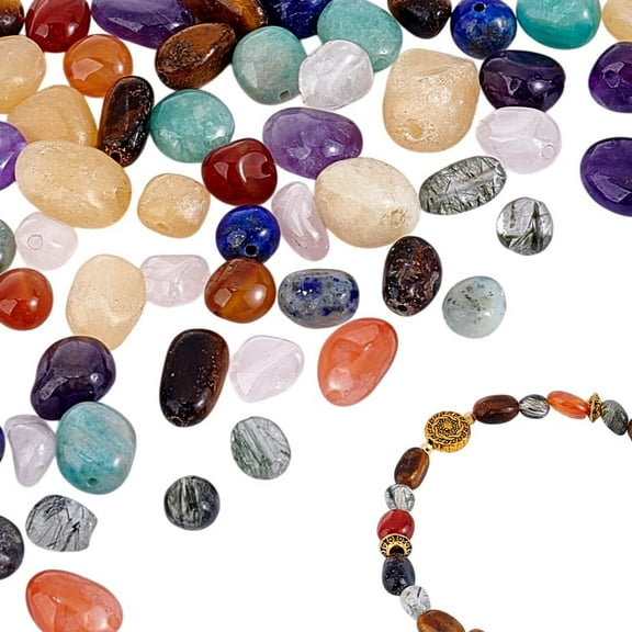 1Sets 64pcs Natural Stone Beads 8 Styles Irregular Gemstone Beads Meditation Loose Bead 5~10mm Tumbled Stone Chips Quartz Spacer Bead for Bracelet Necklace DIY Crafts