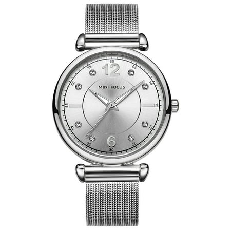 Womens Quartz Watch Silver Steel Mesh Belt Rhinestone Time Scale Hour for Friends Lovers Best Holiday Gift