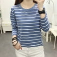 thumbnail image 2 of Jalioing Striped Cotton Shirts for Women Long Sleeve Crew Neck Basic Casual T Shirts Plus Size Loose Tees Tops, 2 of 3