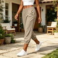 thumbnail image 7 of Guluxicc Women's Linen Gym Pants with Pockets Elastic High Waist Athletic Trousers for Everyday Workout Running, 7 of 7