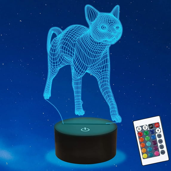 YSITIAN Cat Night Light, Ammonite 3D Pet Lamp Kitty Light with 16 Colors Remote Control USB Battery Powered Timing Function Birthday Holiday Gift YT-7631