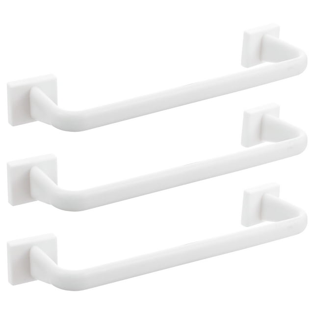 Toallero de baño de plástico de 3 piezas, barra individual, sin perforaciones, para baño (blanco)