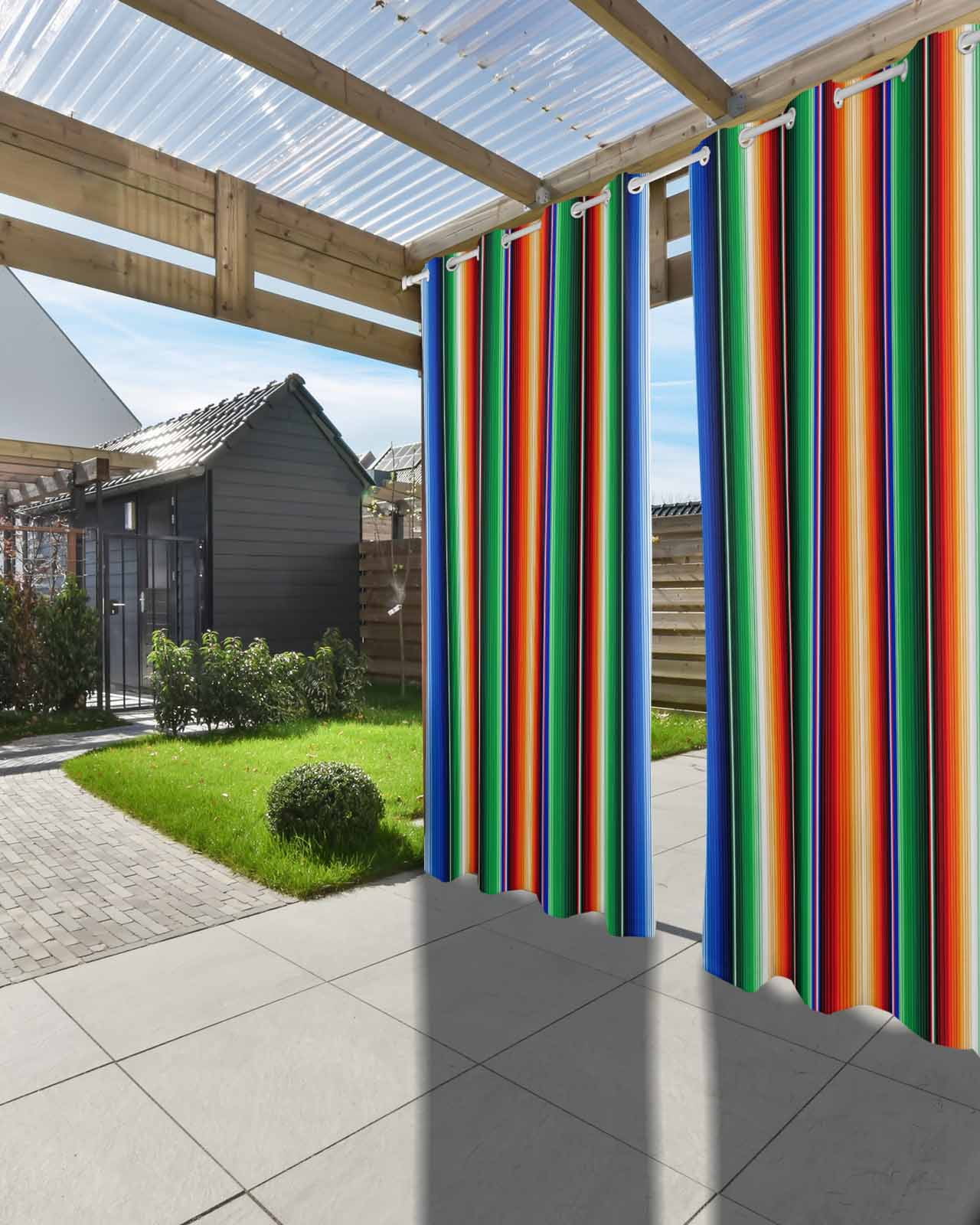 Colorful Striped Outdoor Curtains for Patio, Boho Abstract Vertical Stripe Lines Privacy Drapes Grommet Waterproof Outside Curtains for Porch/Cabana/Balcony 54"x 108", 2 Panel