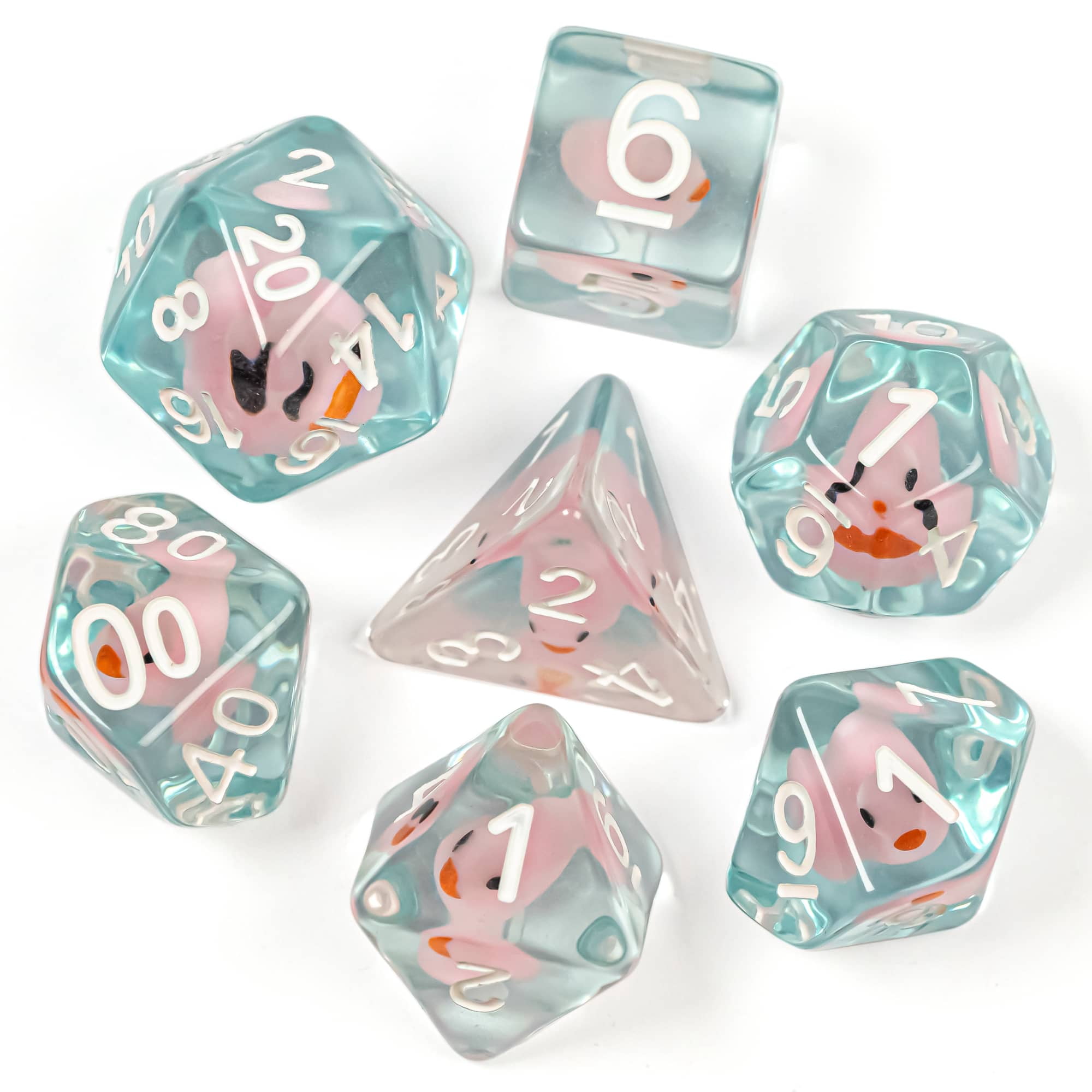Cusdie 7Die DND Dice, Polyhedral Dice Set Filled with Pink Duck, for