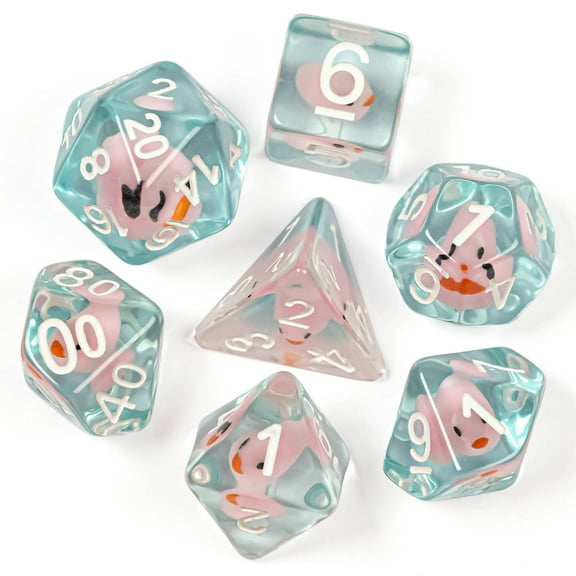 Cusdie 7-Die DND Dice, Polyhedral Dice Set Filled with Pink Duck, for Role Playing Game Dungeons and Dragons D&D Dice MTG Pathfinder
