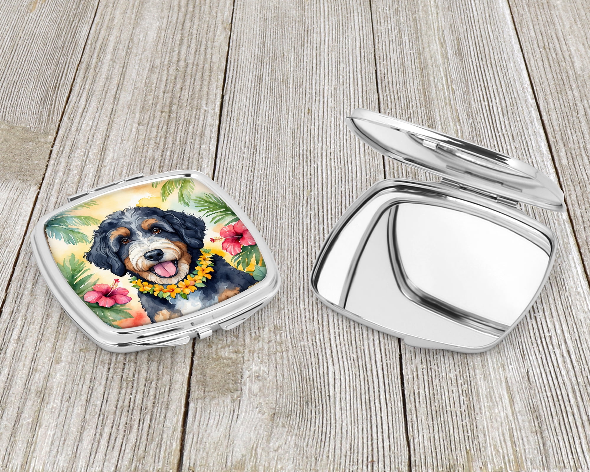 Bernedoodle Luau Compact Mirror 2.75 in x 3 in