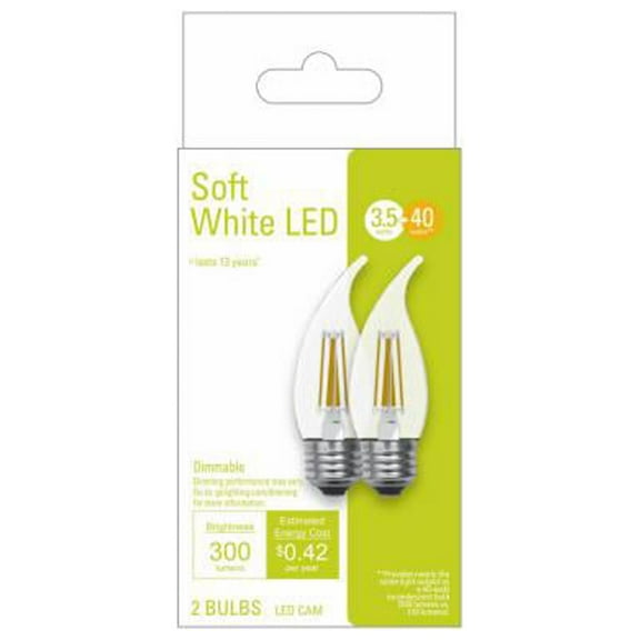 LED Light Bulb, Clear, Medium-Base, 4-Watts, 2-Pk.