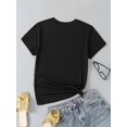 thumbnail image 2 of Alphabet Pattern Crew Neck Short Sleeve T-Shirt - Polyester Knit Fabric, Regular Length, 95% Polyester 5% Elastane, Women's Casual, All-Season Top, Black & White Options, 2 of 6