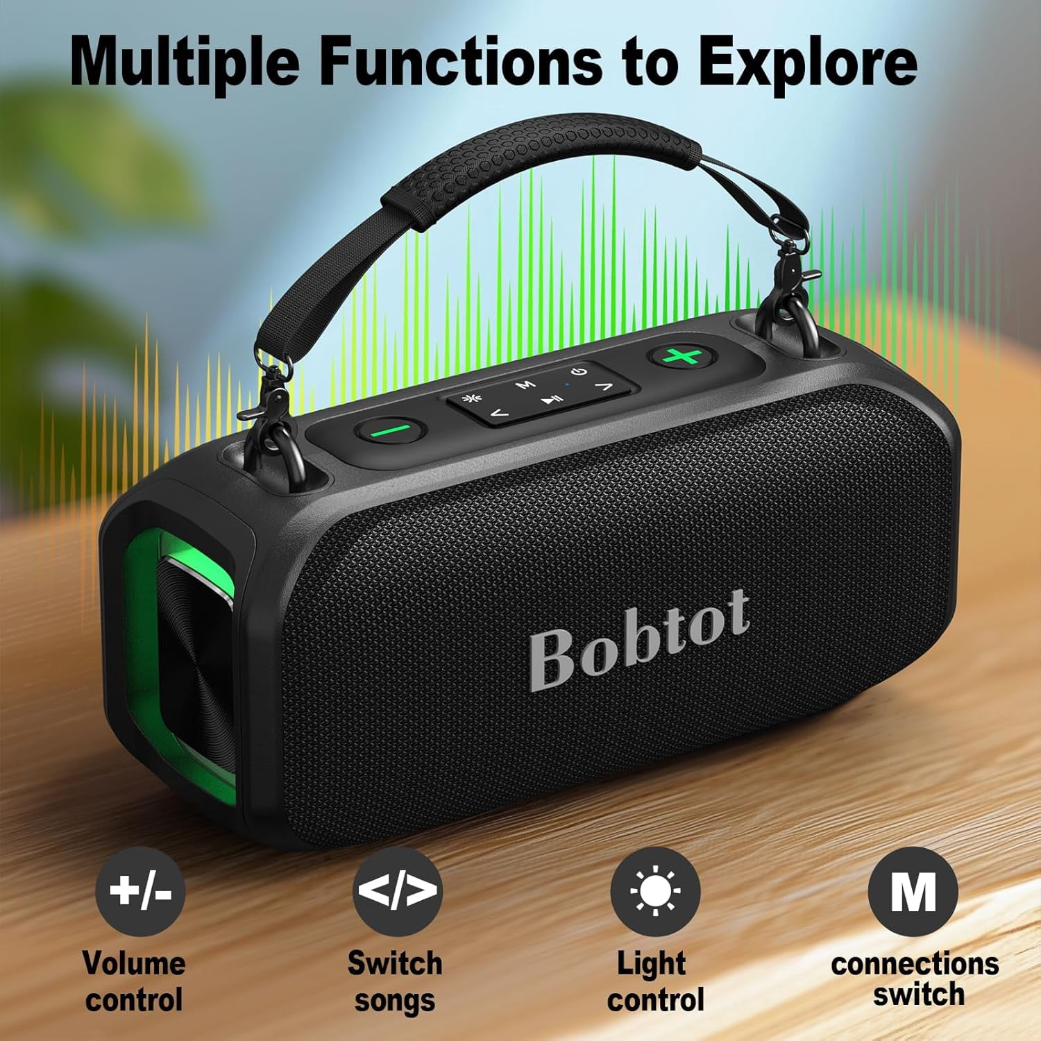 Bobtot Portable Bluetooth Speaker with Wireless Microphones IPX6 Waterproof Karaoke Machine Home Speaker System for Adults Kids Home & Outdoor Party with Handle and RGB
