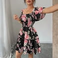 thumbnail image 5 of HAJWOH Summer Dresses for Women Vacation Smocked Square Neck Floral Mini Dress Short Sleeve Ruffle Peasant Sundress, 5 of 8