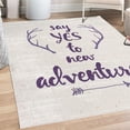 thumbnail image 1 of Adventure Decorative Rug, Calligraphic Words Antlers and Arrow on Grunge Dotted Backdrop, Quality Carpet for Bedroom Dorm and Living Room, 6 Sizes, Dark Purple, by Ambesonne, 1 of 4