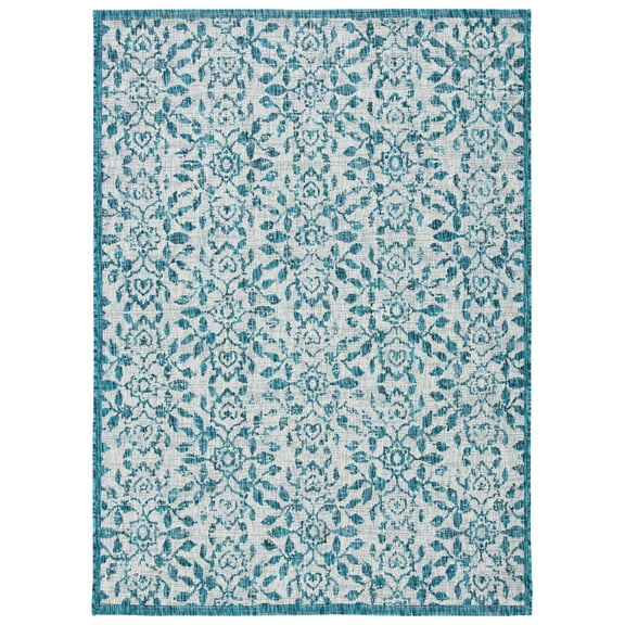 SAFAVIEH Courtyard Zenji Floral Indoor/Outdoor Area Rug, Grey/Blue, 8' x 10'