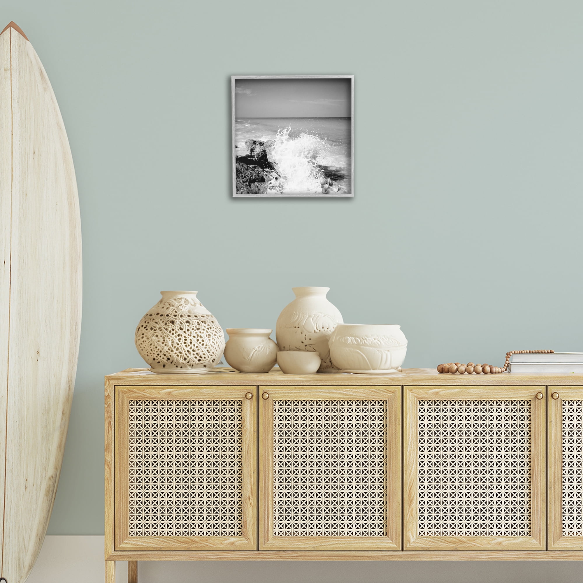 Stupell Industries Splashing Rough Waters Coastal Photography Gray Framed Art Print Wall Art, 17 x 17