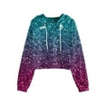 thumbnail image 4 of Tunic Tops for Leggings Fall Winter Cropped Hooded Long Sleeve Blouson One Shoulder Drawstring Tie Dye Printed Hoodie Hoodies Women's Drawstring Camouflage Print Pullover Sweatshirt Top, 4 of 5