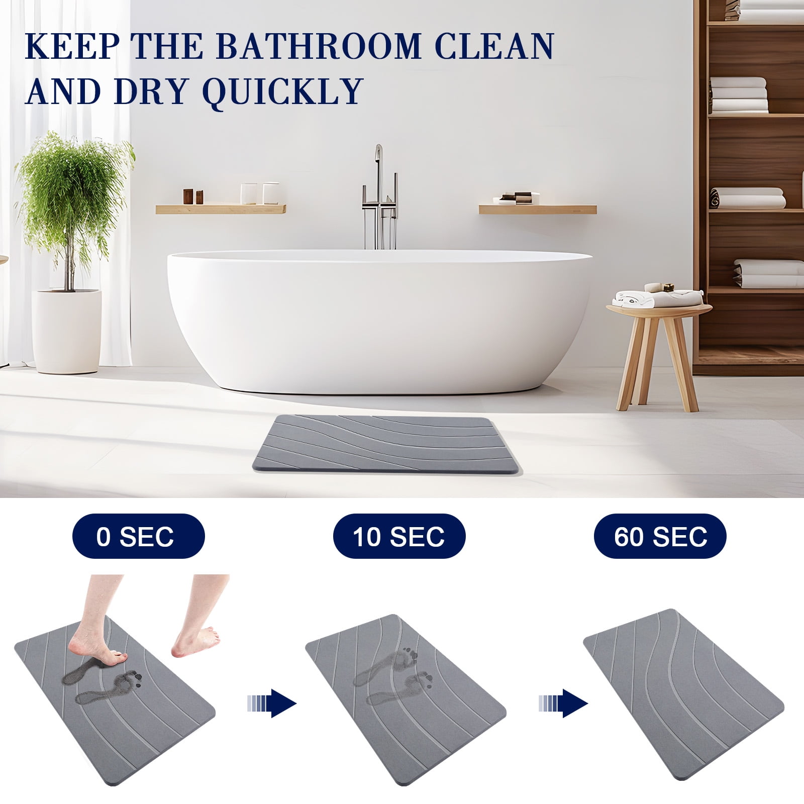 ARERQEWN Thin Diatomaceous Earth Bath Mat,Non Slip Quick Dry Bath Mats for  Bathroom,Super Absorbent Stone Bath Mat-Washable Shower Mat Bathroom Floor