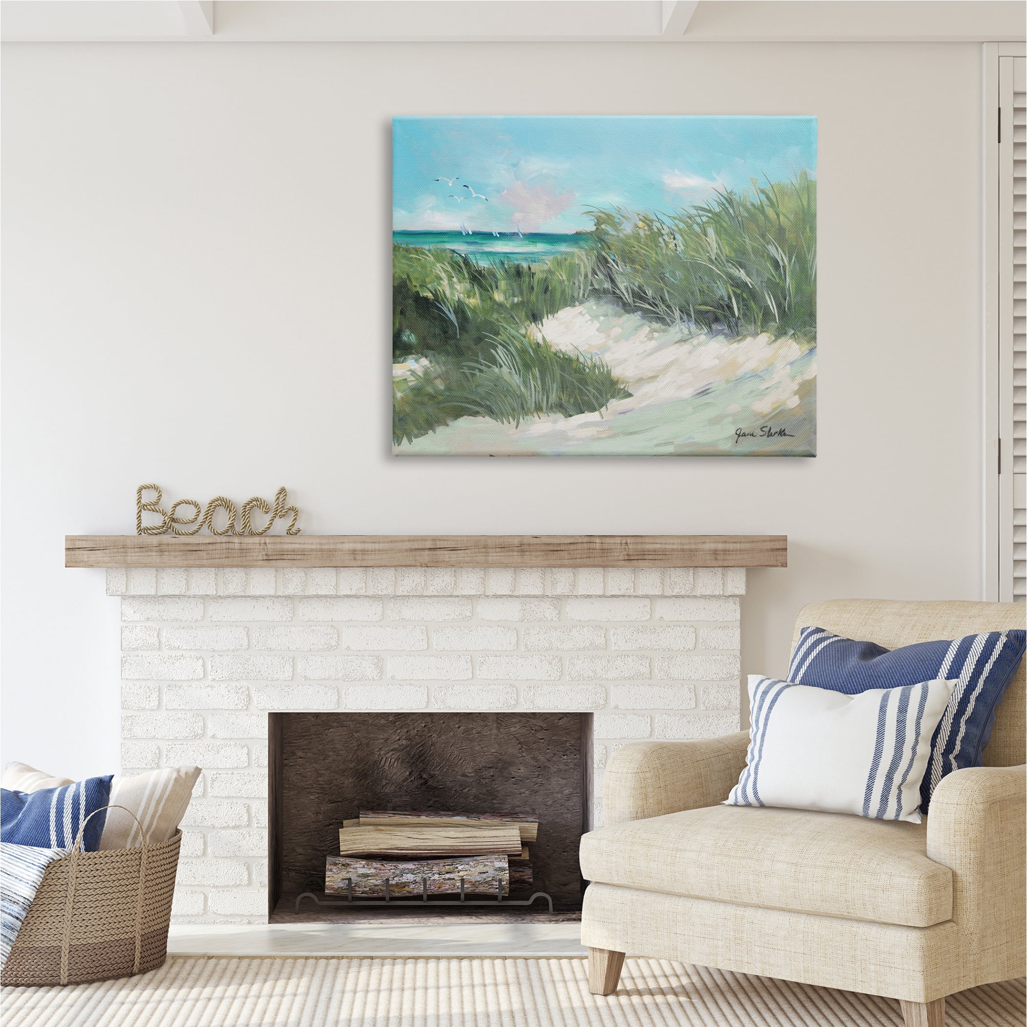Stupell Industries Beach Grass Painting Nature Painting Gallery Wrapped Canvas Print Wall Art, 48 x 36