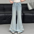 thumbnail image 2 of CAUYDY Tween Flared Jeans for Girls Cute Print Elastic Waist Bell Bottom Trousers Lightweight Baggy Wide Leg Denim Pants with Pockets Sizes 13-14 Years, 2 of 9