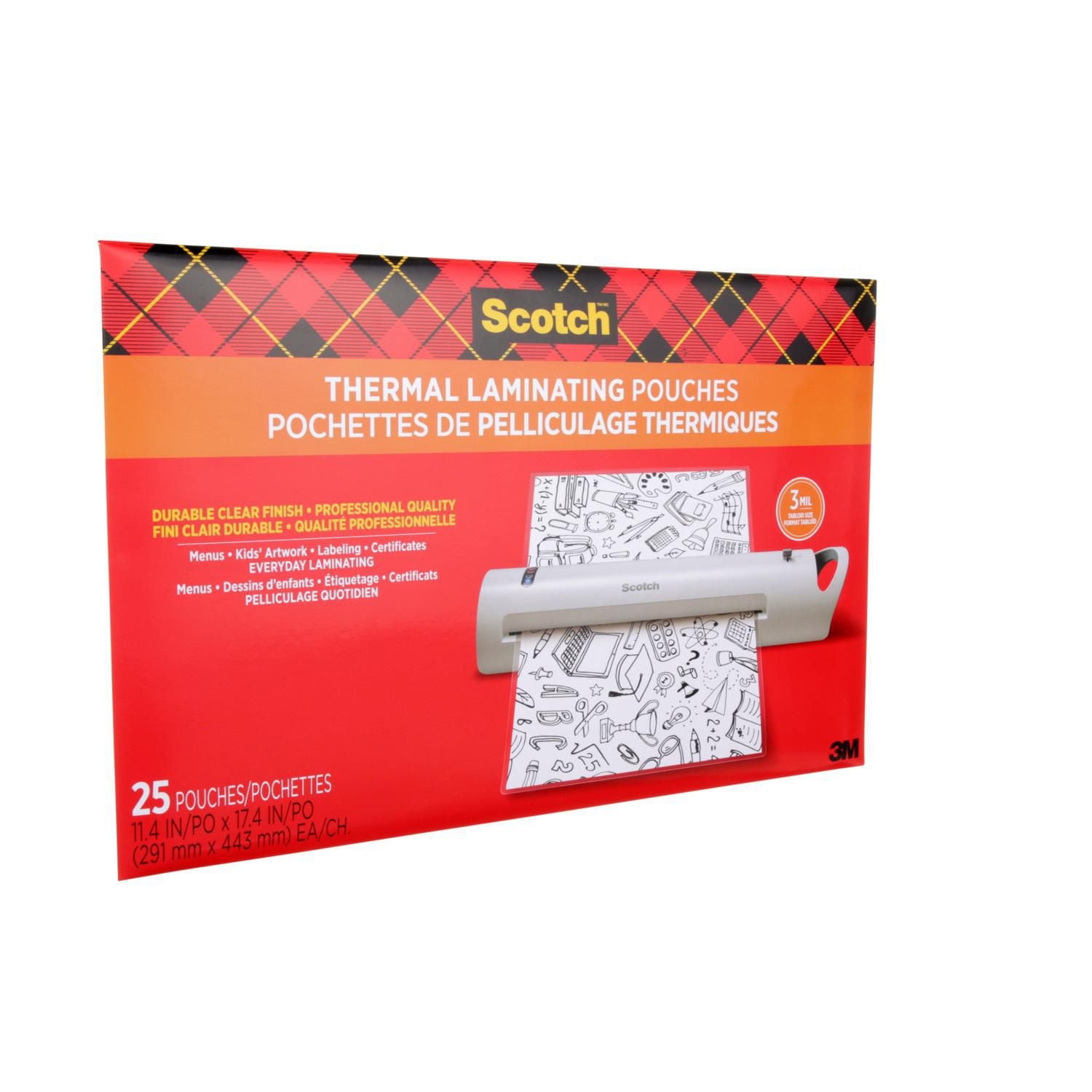 Pochettes de pelliculage thermique Scotch(MC) TP3856-25-EF, 291 mm x 444 mm (11,4 po x 17,4 po), 3 mil (0,076 mm) Pochettes Scotch TP3856-25-EF