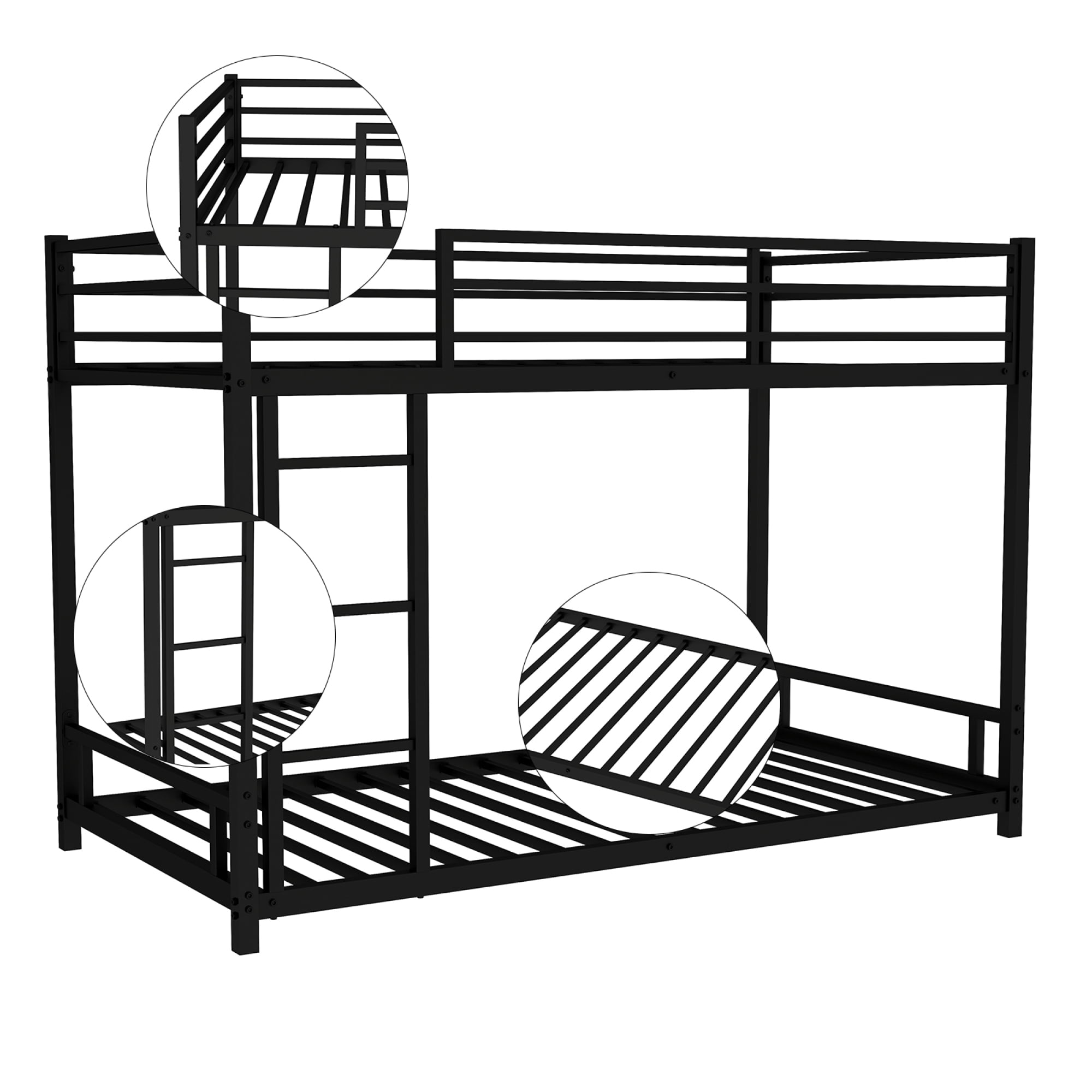 Twin over Twin Bunk Bed,Heavy-duty Metal Bunk Bed with Ladders & Guardrail,Noise Reduced/ Safety Guardrail/No Box Spring Needed,Black