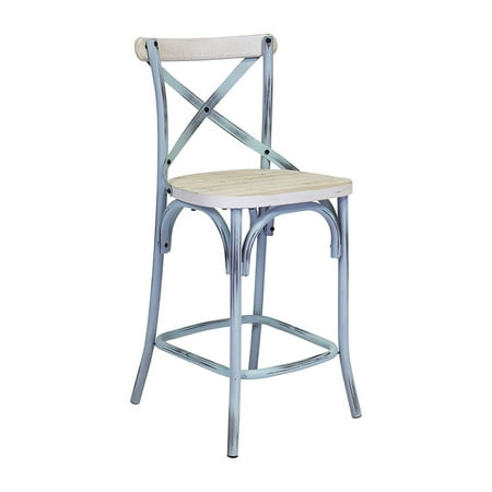 Reclaimed Heart Pine - Design Tree Home Bella Cross Back Counter Stool, Washed Reclaimed Pine, Rustic White