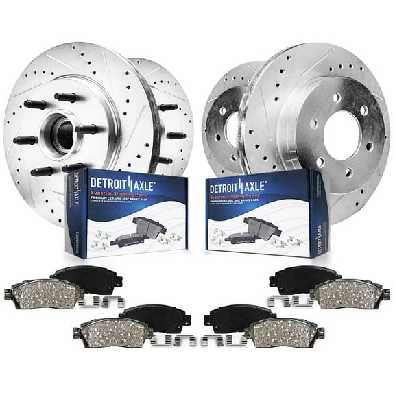 Detroit Axle - RWD 8pc Front and Rear Drilled Disc Brake Rotors Ceramic Brakes Pads for Ford F-150 Lincoln Mark LT