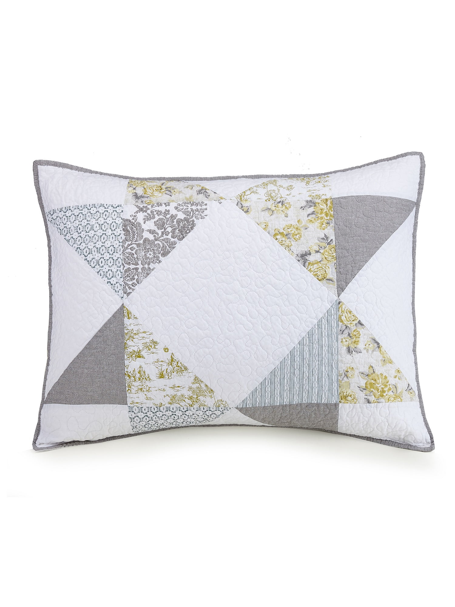 Mary Jane's Farm Reine-Marie Gray and Yellow Floral Patchwork Quilt Set, King, All Ages