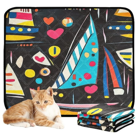 Washable Pet Pee Pads with Super Absorbent Reusable Training Pads for Dogs & Cats Bright Colors Sailboat